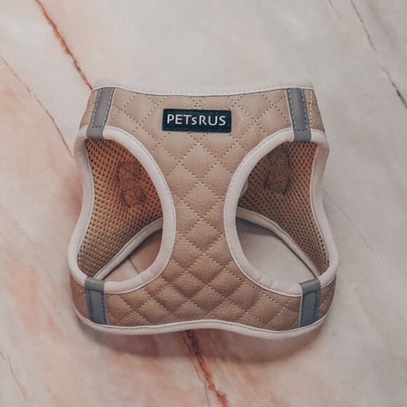 PETsRUS Step In Vest Dog Harness Quilted Vegan Leather Breathable Mesh Taupe - Picture 1 of 8